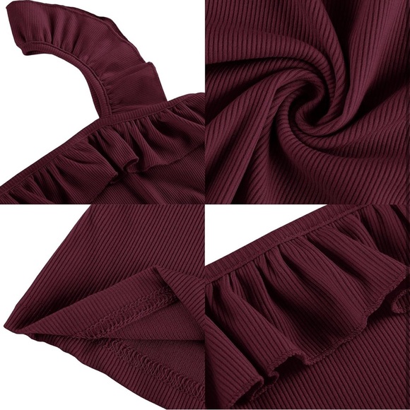 Womens Sleeveless Tank Top Ruffle Strap Square Neck Solid Color Knitted Camisole - Picture 4 of 5